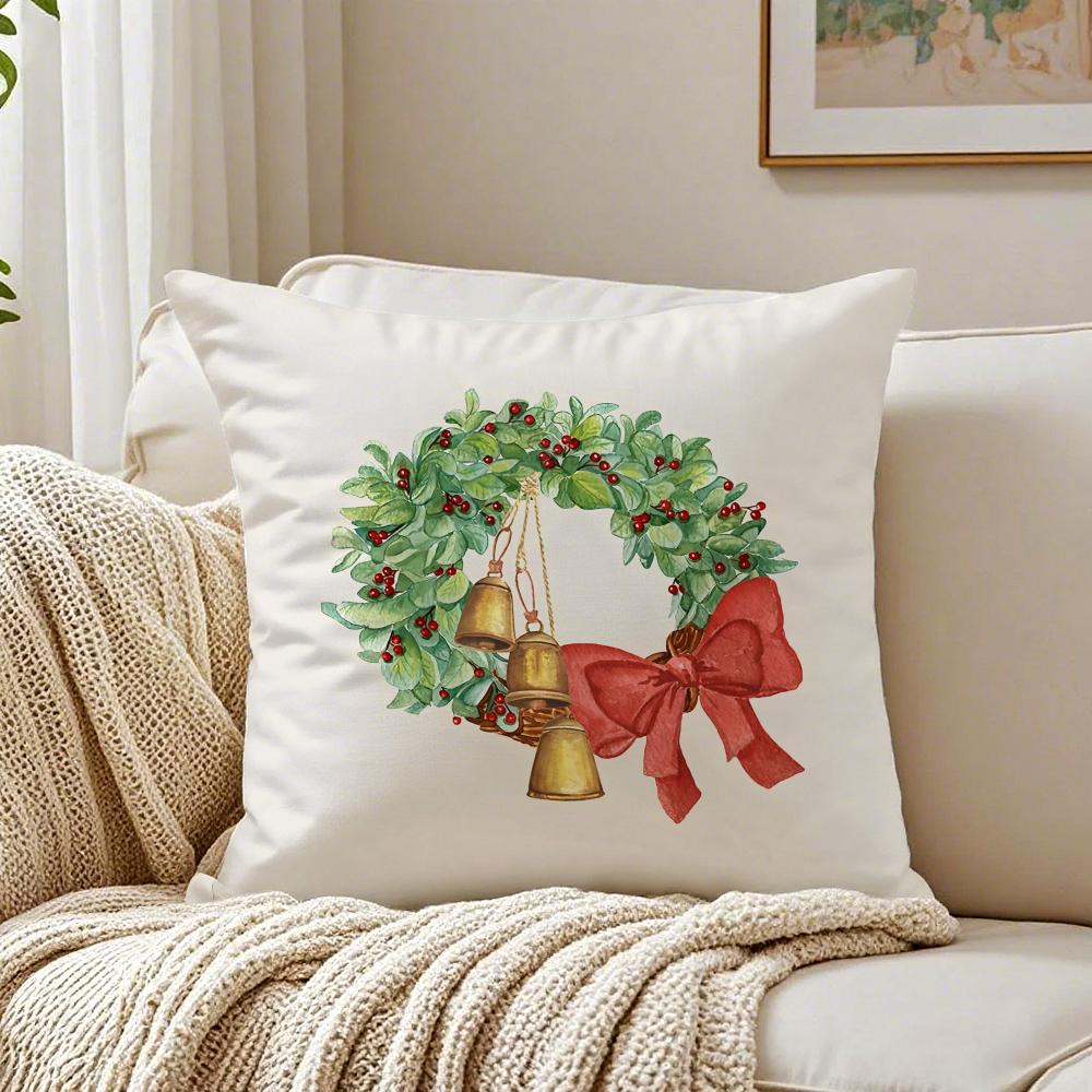 Merry Chrismas red bow Cushion Cover Linen Minimalist Soft for Sofa Bed Home Room Decor