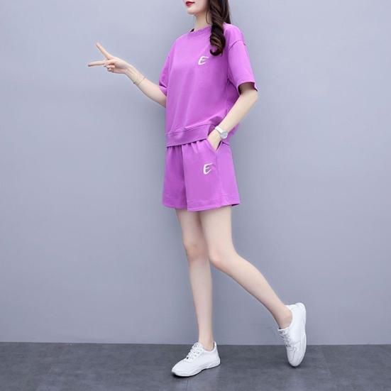 Комплект из 2 предметов для женщин, летний комплект из топа с круглым вырезом и короткими рукавами, короткие спортивные штаны, повседневный спортивный костюм для бега, комплект для отдыха