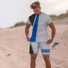Summer Men Beach T Shirt Tracksuit 2 Piece Sets 3D Print All-Match Sports Short Sleeve Round Neck Casual Style Clothing 6XL