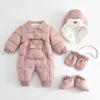 Winter Newborn Baby Snowsuit Warm Infant Oneies Suit Include Hat Gloves Foot Cover Thicken Children Set