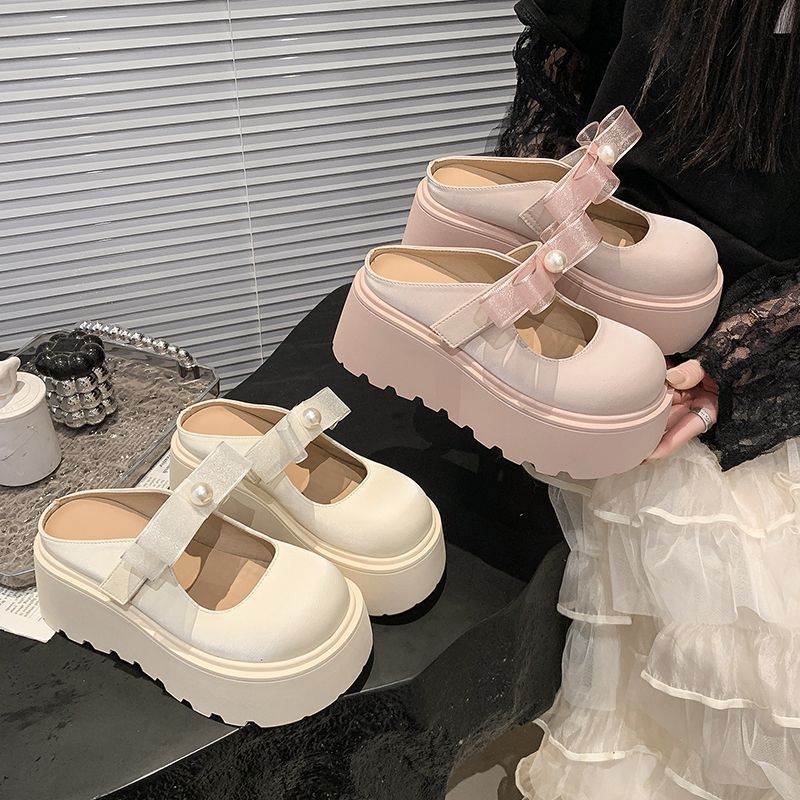 2025 Spring and Summer Baotou Heightening Slippers Thick-soled Muffin Half Slippers Are Not Tired Feet with New Korean Skirts for Women