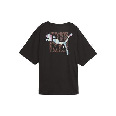Puma Бойфренд Животный Ремикс Принт Букв Повседневная Футболка с Круглым Вырезом и Коротким Рукавом Женские Топы Черный 524821-01