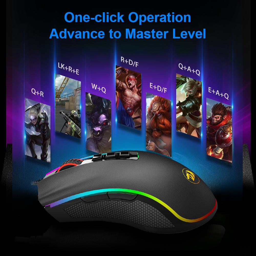 REDRAGON COBRA M711 RGB USB Проводная игровая мышь 12400 точек на дюйм, 9 кнопок, программируемая эргономичная мышь для компьютера, ПК, ноутбука