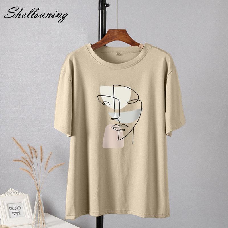 Shellsuning элегантная футболка с принтом персонажей, женские летние шикарные повседневные футболки, хлопковый джемпер, пуловер большого размера, женские топы