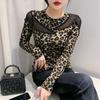 Леопардовый топ с длинным рукавом, винтажная удобная эластичная облегающая кофта-джемпер, кружевные топы