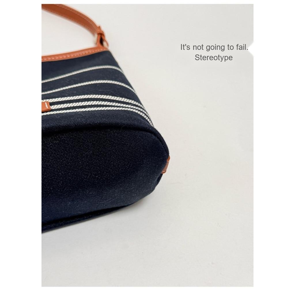 Shoulder Bag Women CanvasStriped Design Adjustable Strap Daily Commute