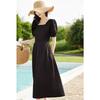 Women's Square Neck Backless Puff Sleeve Midi Dress