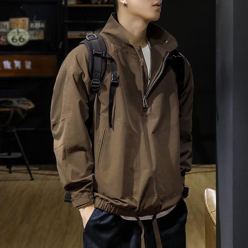Мужская ветрозащитная рабочая куртка в американском стиле 2023 года: Мода весна/осень с воротником-стойкой