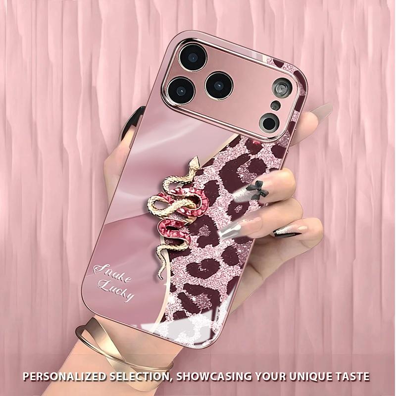 Закаленное стекло для телефона с принтом Розовой Змеи Леопард для iPhone 17 Pro Max 16 15 14 Plus 11 12 13 Pro Max 16E 17Air Защитная крышка