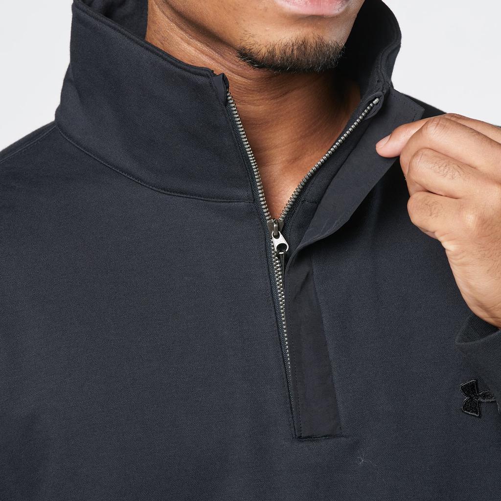 Under Armour Solid Color Fleece Half-Zip Stand Collar Long Sleeve Sweatshirt Men Sweatshirt Black 1387976-001