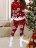 Women's Christmas Print 2-Piece Outfit: Long Sleeve Crew Neck Top & Pants, Holiday Limited Casual Party Gift Suit