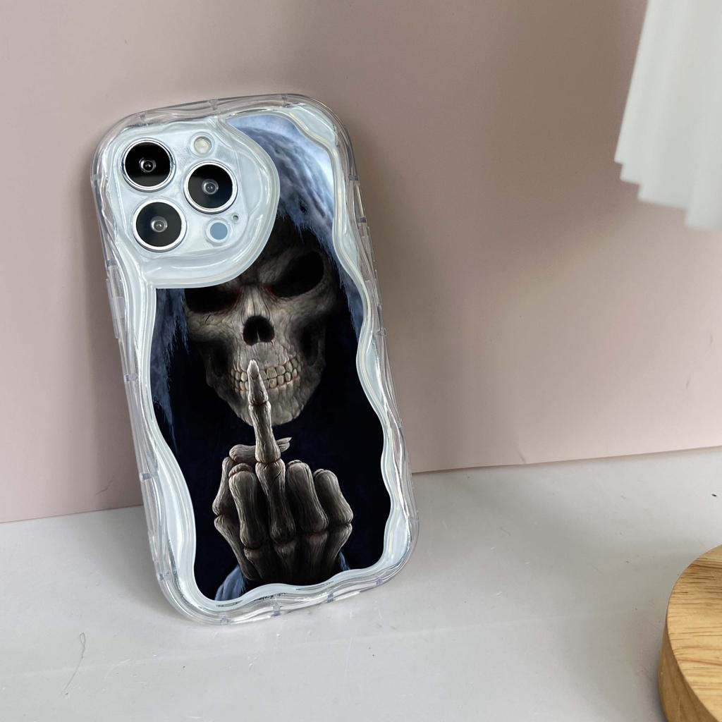 N44 Death Prayer Grim Skull Волнистый чехол для телефона для iPhone 15 14 13 Pro Max Samsung S24 S23 Ultra A54 A14 A34 Xiaomi Redmi 13C Huawei Мягкая задняя крышка