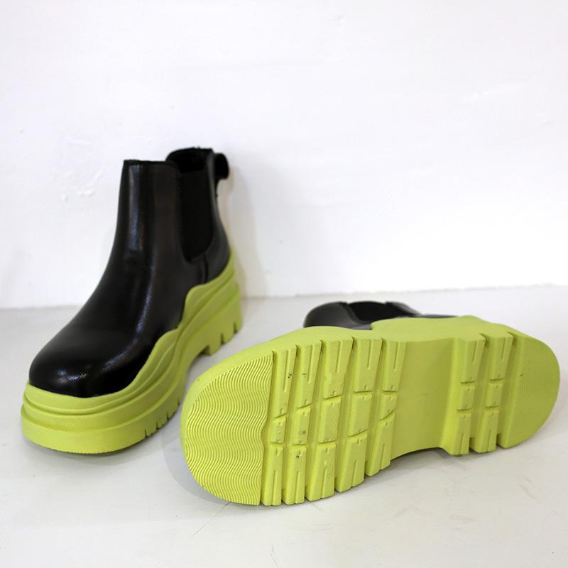 Модные женские черно-белые ботинки челси 2024 года, осенние панк-готические туфли, ботильоны, высокие модные короткие ботинки на платформе, Green20