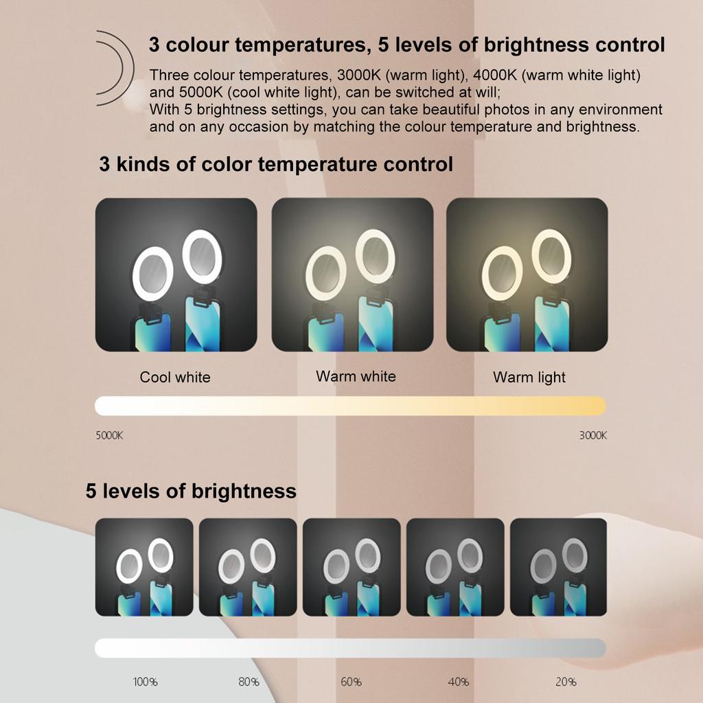 Заполняющий светильник для селфи для мобильного телефона, портативный светильник для красоты, с зажимом, с USB-управлением, 3 цвета, температура