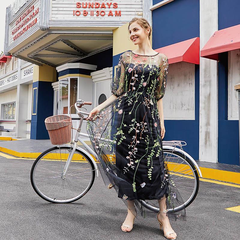 Вечернее платье большого размера в стиле Хепберн: Женское сетчатое платье с вышивкой для банкетной вечеринки