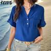 Women's Fashion Casual Summer Spring Solid Color Print Short Sleeve V-Neck Blouses & Shirts