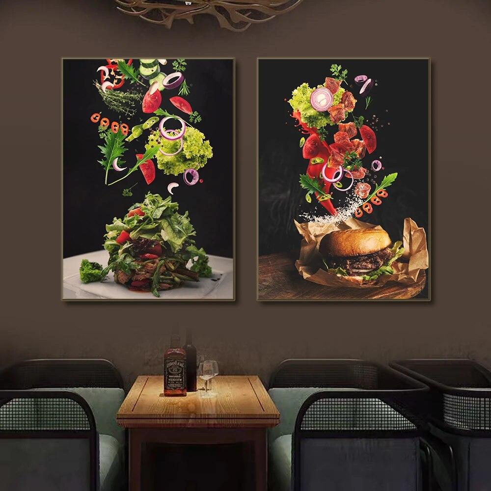 Кухня плакат пицца стейк салат гамбургер буррито фотографии ресторан настенная живопись печать западная кухня холст картина без рамки