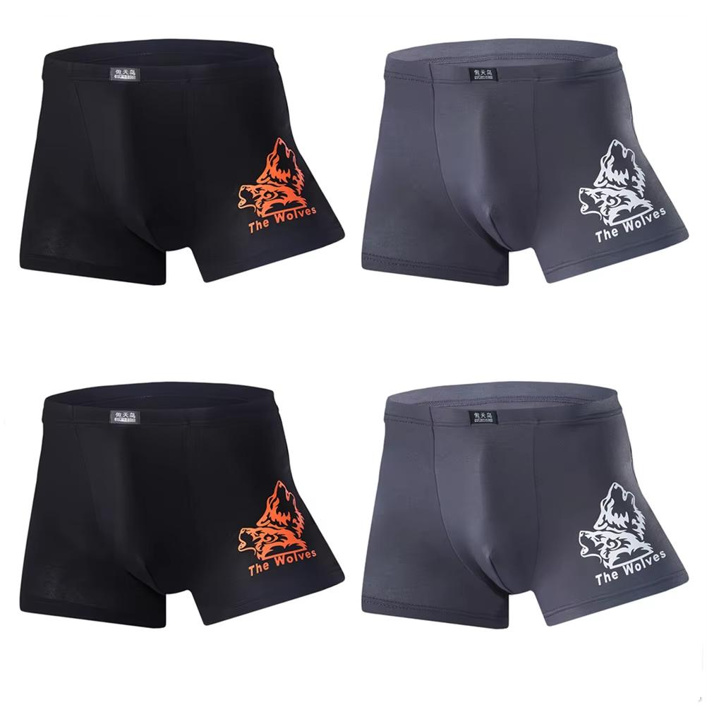 4 Pcs Men's Underwear Printed Boxer Shorts Youth Breathable Modal Underpants