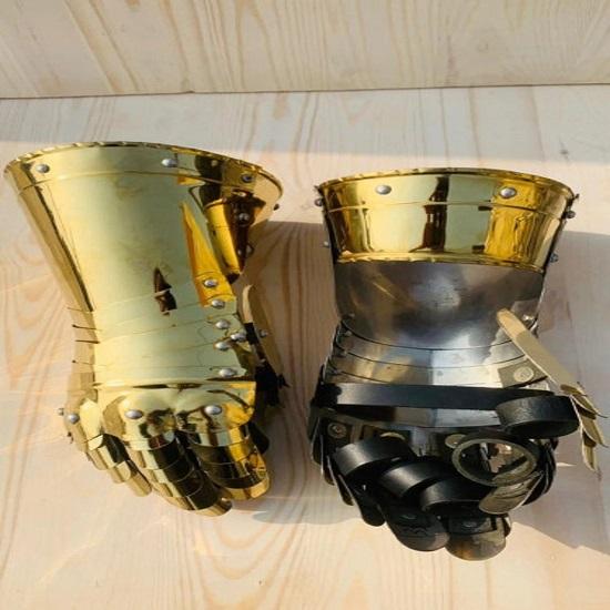 Средневековые стальные готические рыцарские золотые перчатки, функциональные рукавицы боевого воина, бронированные перчатки, акценты крестоносца, рождественский подарок