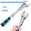 10 Inch Ratchet Adjustable 5-in-1 Torque Wrench Can Rotate And Fold 180 Degrees Fast Wrench Pipe Wrench Repair Tool