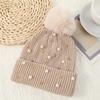 Korean Winter Pearl Rivet Pom Pom Woolen Hat for Women