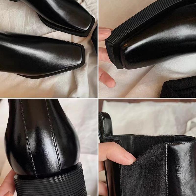 Женские ботинки челси из коровьей кожи с квадратным носком на платформе, кожаные ботинки мартин на толстом каблуке, короткие ботинки, облегающие ботинки