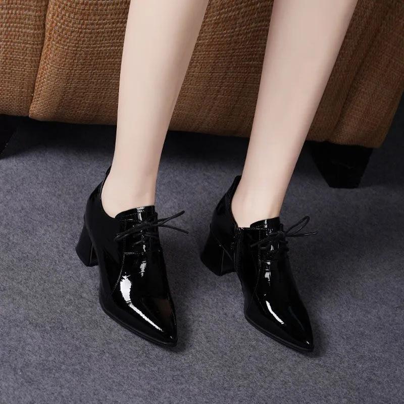 Cresfimix женские модные милые легкие высококачественные черные лакированные туфли на квадратной подошве с каблуком ba341
