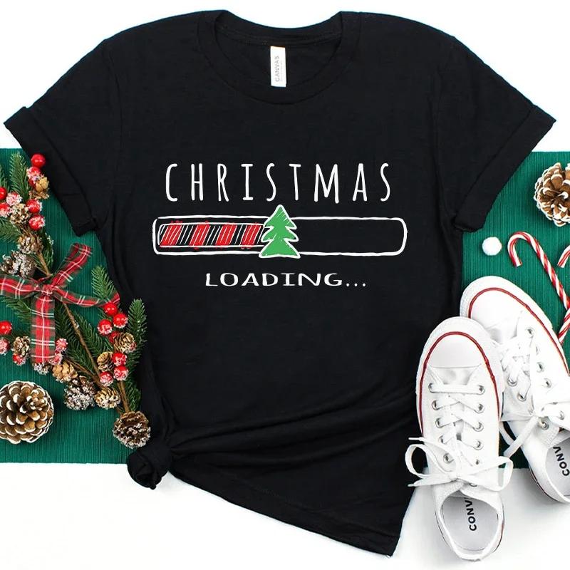 Christmas Loading Graphic TShirt Women Clothing Casual Short Sleeve Tees Happy New Year Tshirt Fashion Merry Christmas Yk Tops