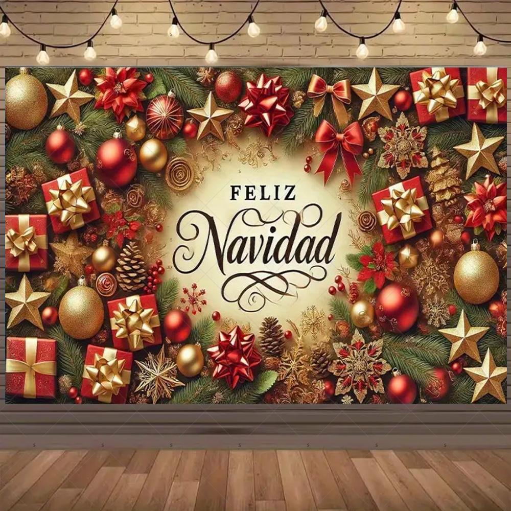 Winter Christmas Background Banner Spanish Christmas Party Decoration Xmas Tree Santa Claus Backdrop Supplies Photography Props