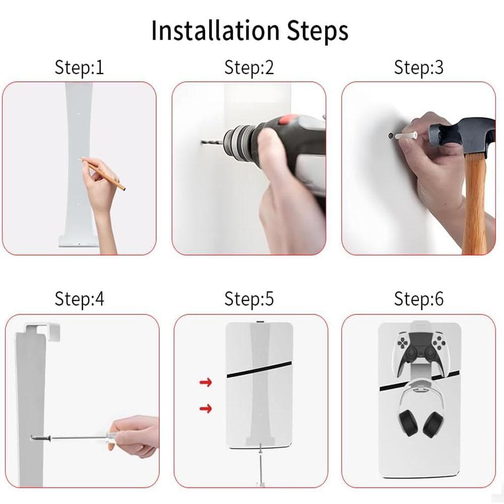 Wall Mount + Storage Hook Set Accessories For PS5 Slim Console
