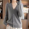 Осенний свитер с v-образным вырезом, кардиган, свободный свитер, вязаный кардиган, женский однотонный короткий абзац, верхняя одежда