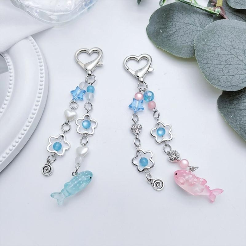 Sweet Cool Keychain Backpack Pendant for Women Star Whale Crystal Beaded Keyring Valentines Day Gift Bag Car Ornament