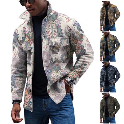 Мужская модная тенденция, повседневная повседневная куртка на пуговицах с длинным рукавом с принтом