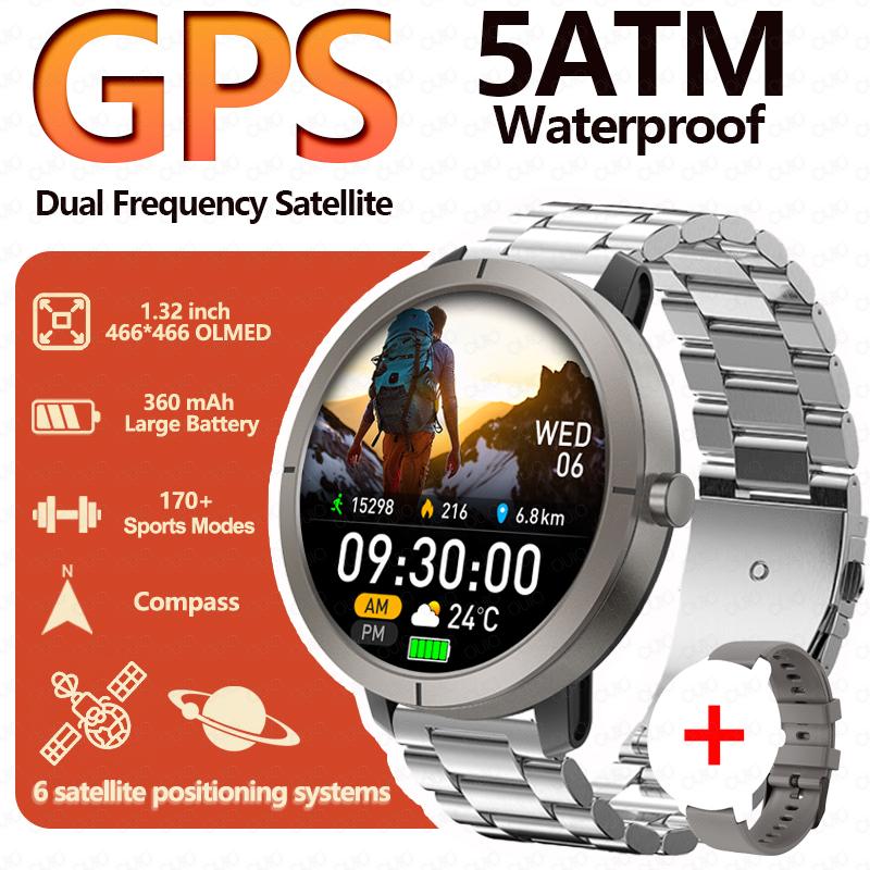 2026 GPS Умные часы 1,32" AMOLED 5ATM Водонепроницаемые 170 Спортивных режимов Компас Множество циферблатов Мониторинг здоровья BT-звонок Умные часы