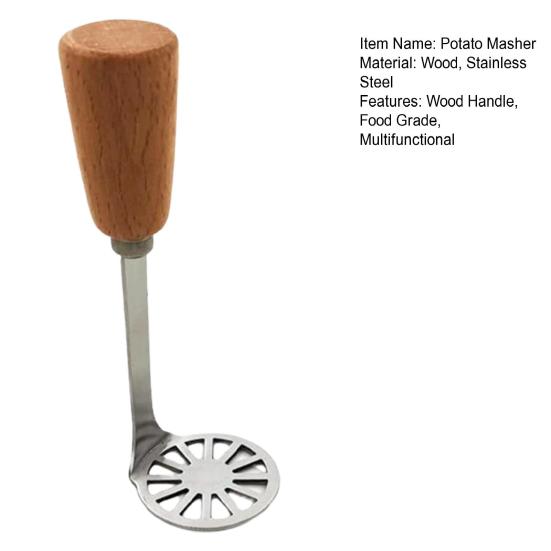 Нержавеющая сталь Картофелемялка Деревянная длинная ручка Пищевой Многофункциональный ручной инструмент для затирания моркови и овощей
