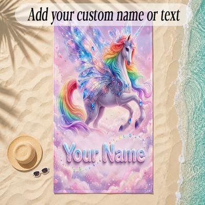 Unicorn Theme Soft Beach Towel Personalized Custom Name Text Towel Portable for Beach Pool Travel