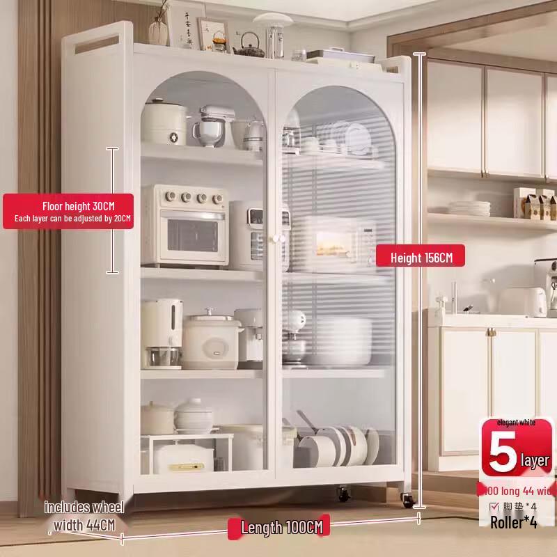 Modern Carbon Steel Kitchen Storage Cabinet with Tempered Glass Doors