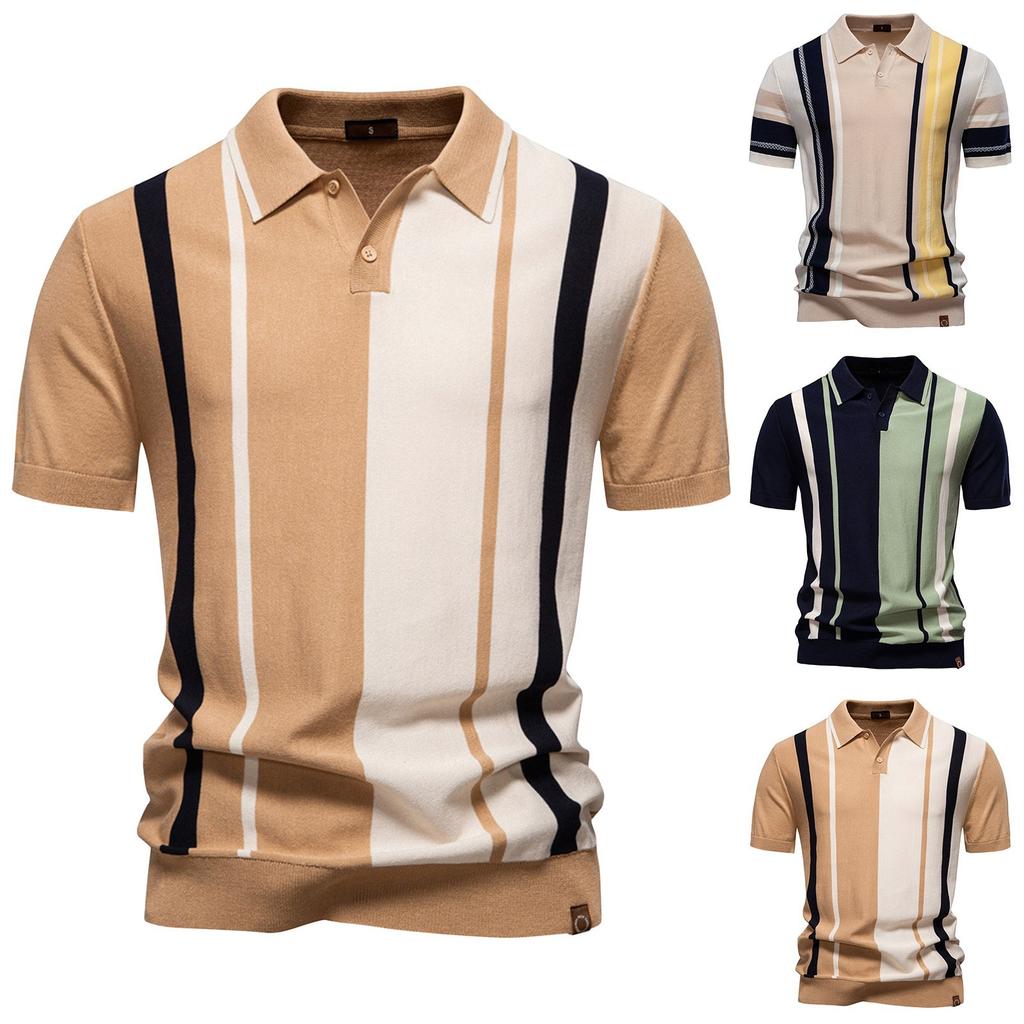 Men's Summer Striped Button Lapel Short Sleeve Top Men's Casual Fashion Shirt