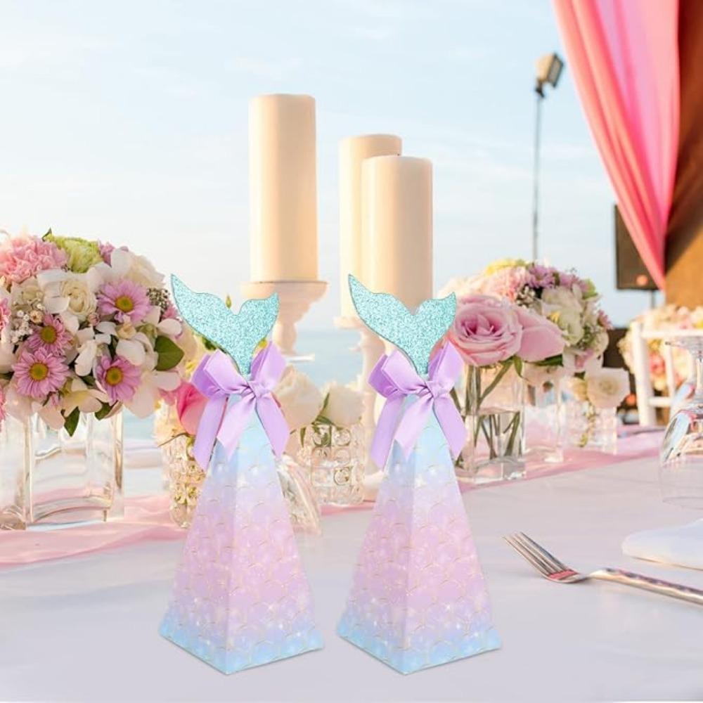 10pcs Mermaid Party Boxes Favors Mermaid Gift Bags with Thank You Stickers for Kids Birthday Baby Shower Under The Sea Mermaid Party Decorations