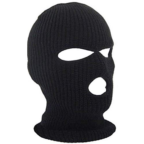 Kingsie 3-Hole Full Face Knit Face Mask, Winter Cold and Windproof, Warm Balaclava Neck Warmer for Men and Women, Cycling/Motorcycle (Black)