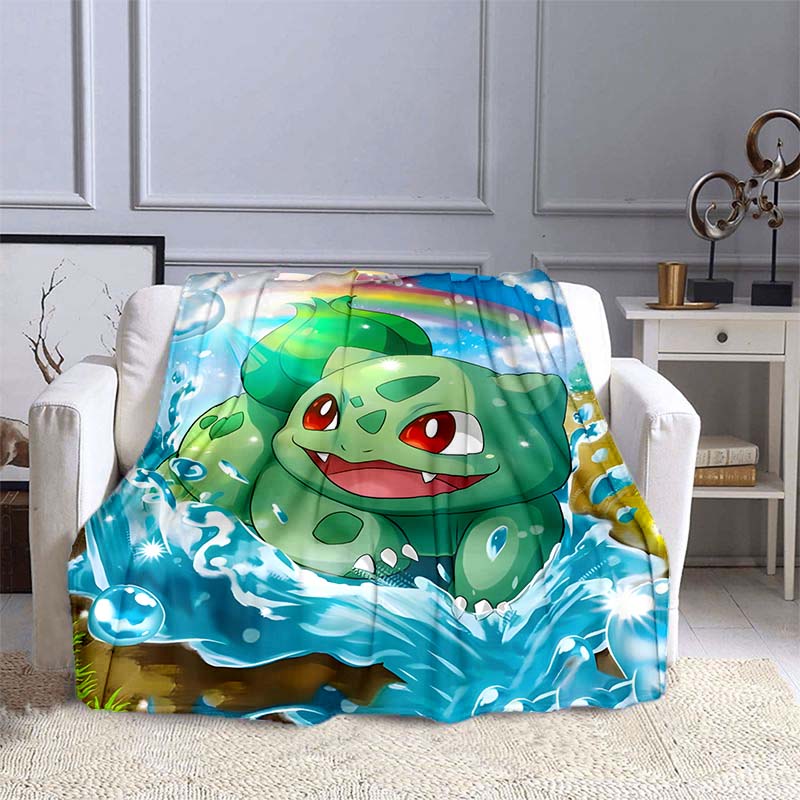 Pokémon Bulbasaur Pattern Blanket Warm Soft Fluffy Kids and Adult Sofa Bed Throw Blanket Outdoor Travel Camping Cartoon Blanket