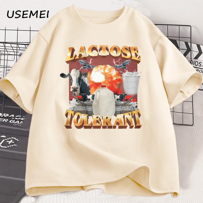 Lactose Tolerant Vintage Graphic Tshirt For Unisex Unisex Retro Milk 90s Funny T Shirts Y2k Clothes Unisex Baggy Tees Streetwear