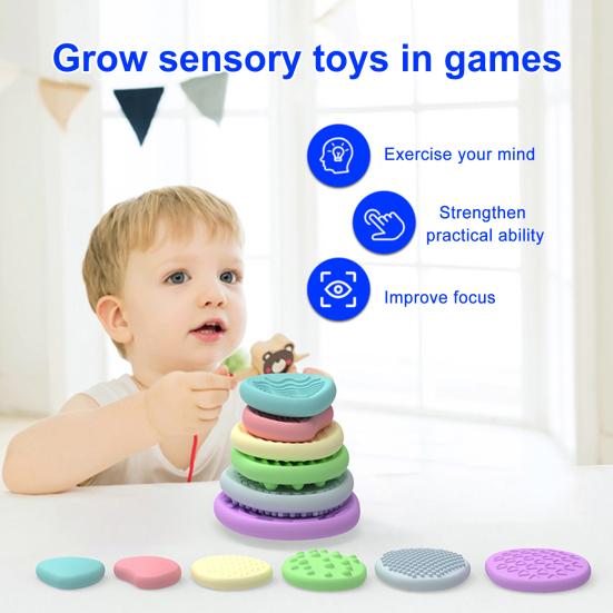 6/12Pcs Silicone Sensory Stone Toy Anxiety Stress Relief Portable Travel Calming Fidget Stone Textured Worry Stone Toy Kids Teens Adults Gift