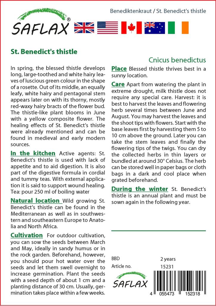 SAFLAX Сад в мешке - ул.. Чертополох Бенедикта - 50 семян - С субстратом в подходящем стоячем пакете - Cnicus benedictus