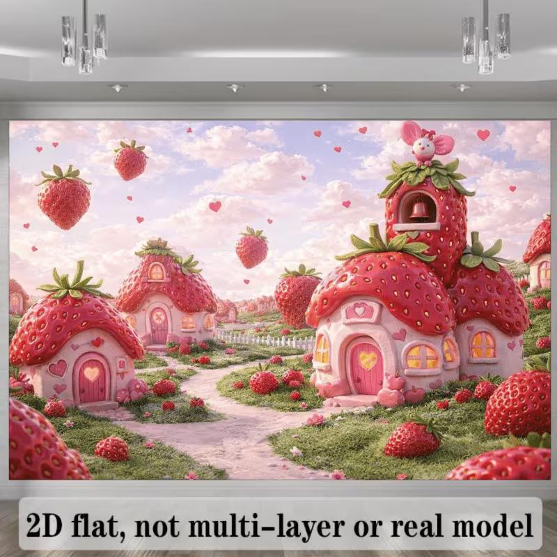 2D Волшебные Домики-Клубнички и Сердечки Фон для Фотосъемки