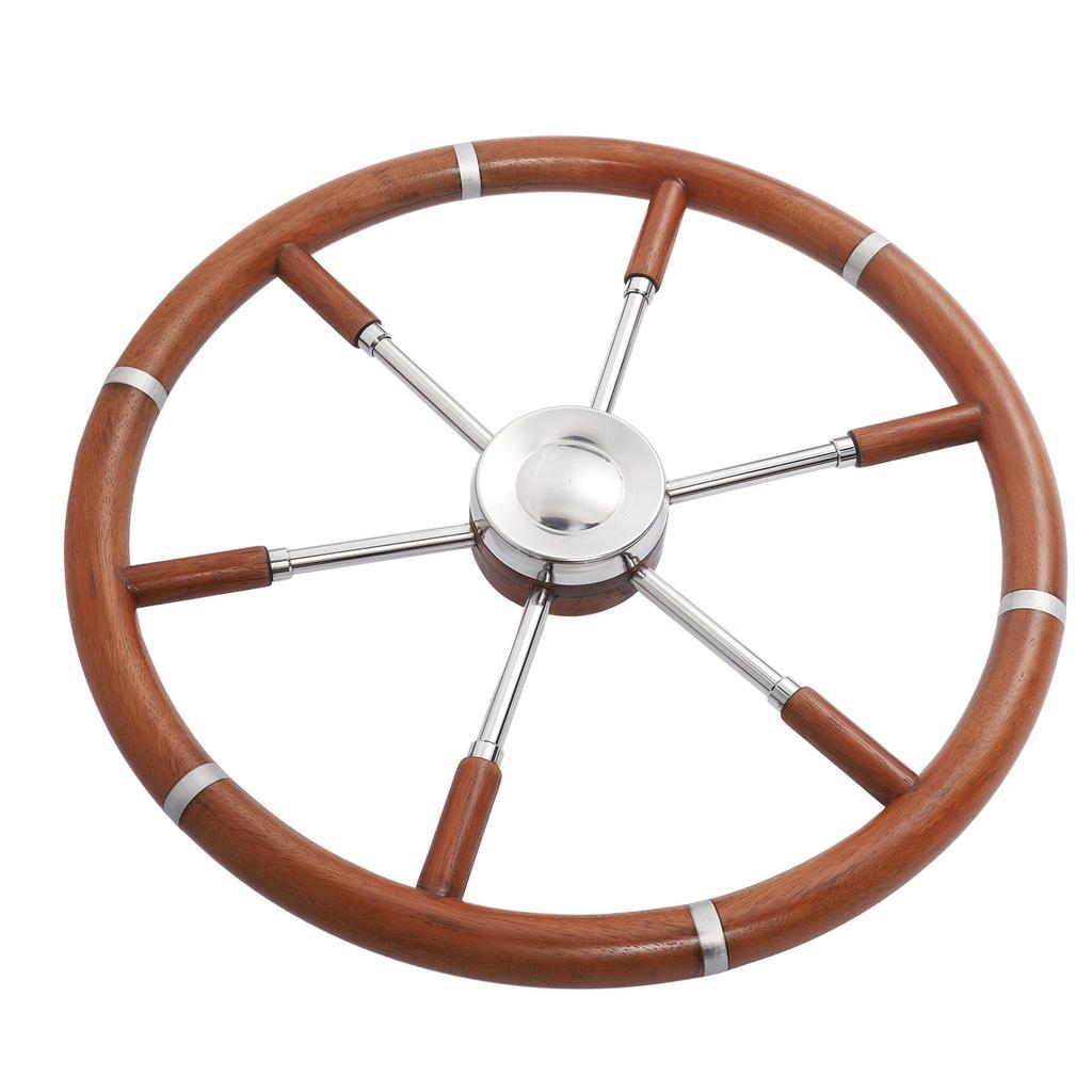 Teak Wood Handle Boat Steering Wheel 6 Spoke 304 Stainless Steel Center Frame Replacement Yachts Steering Wheel for 5