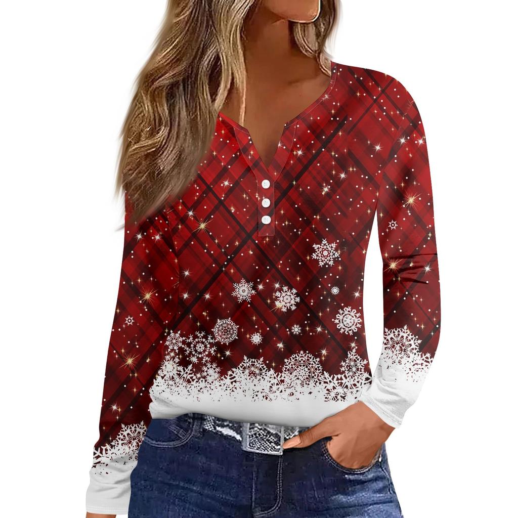 Жен. Футболка Футболка Пуговицы Цветочный принт Длинный рукав Повседневные Выходные Мода Классический Классический V-образный вырез Обычный Топ