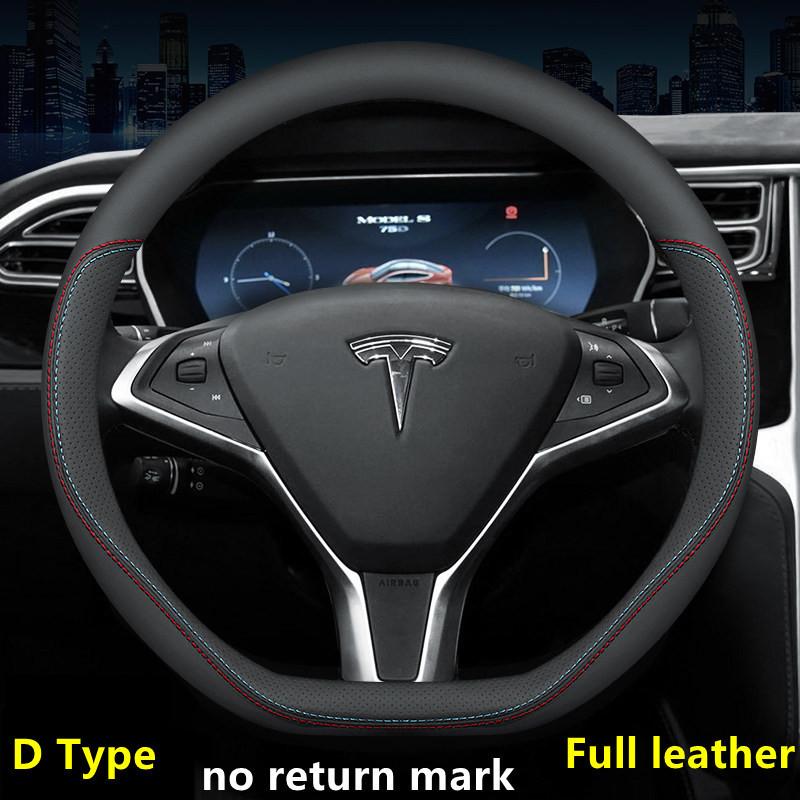 Steering Wheel Cover For Tesla Model 3 Y S X Nappa Leather 4 Seasons 36-39 CM Diameter Black Car Interior Accessories 2017-2026