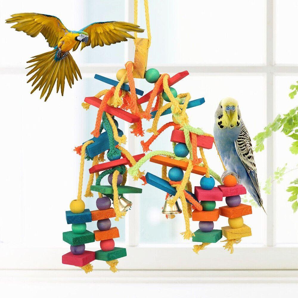 Wooden Parrot Toy Cotton Rope Parrot Supplies Durable Bird Hanging Swing Cage