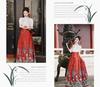 6521 Authentic Chinese Hanfu Embroidered Short-Sleeve Top & Starry Sky Satin Skirt Set
